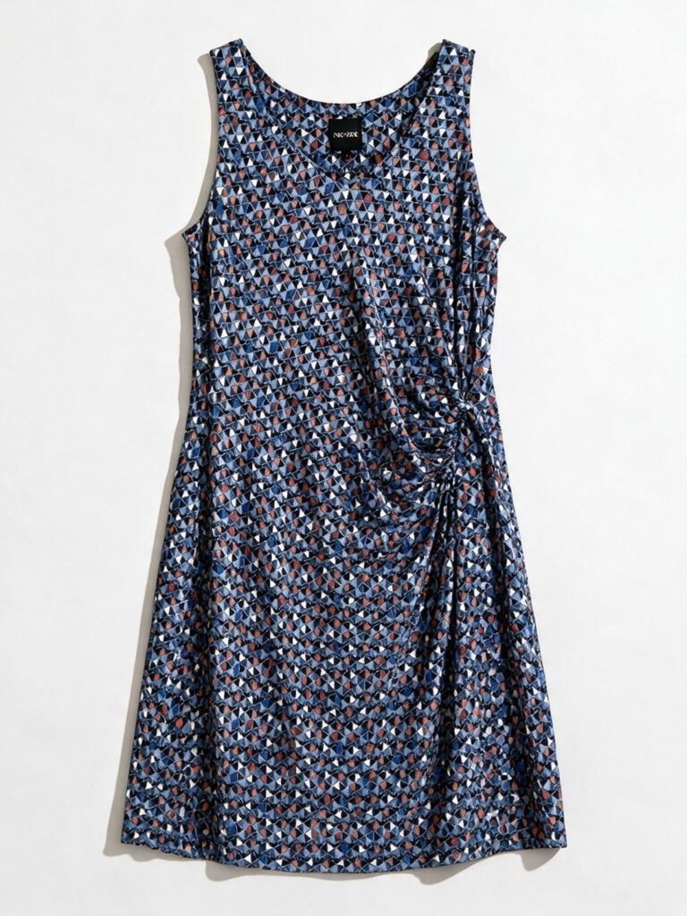 Nic+Zoe Sleeveless Blue Geo-Print Side Knot Dress